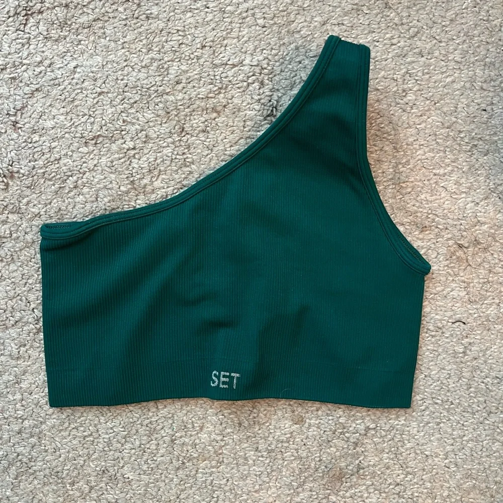 SET Active One-Shoulder Forest Green Leggings & Crop Top Set